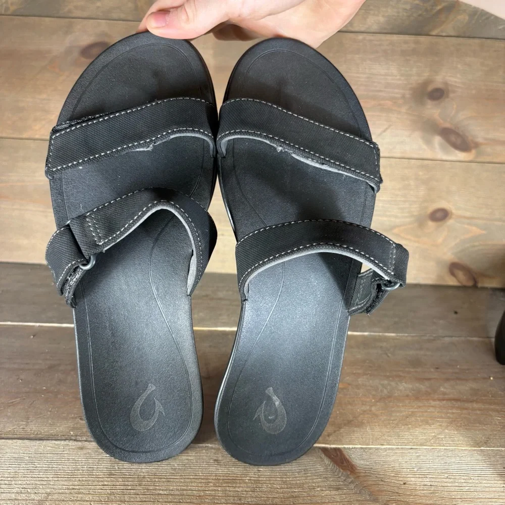 olukai kipuka womens size 9 shoes black slip on slide flip flop sandals